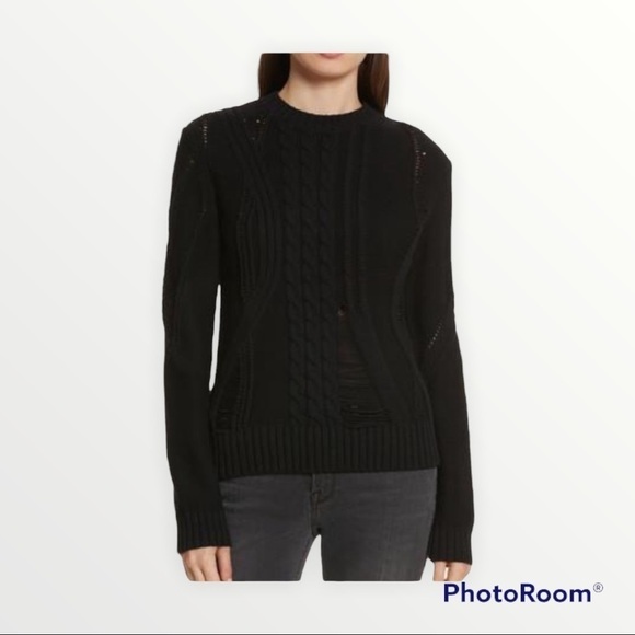 FRAME DENIM x REVOLVE Black Thread Bare Cable Knit Pullover Sweater Size Large - Picture 4 of 11